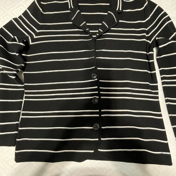 Jones New York Women’s Cotton Button-Up Striped Black Sweater - Picture 11 of 16
